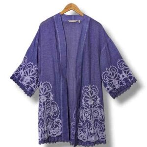 NWT Soft Surroundings Periwinkle Embroidered Salzburg Topper Cardigan Sz L/XL